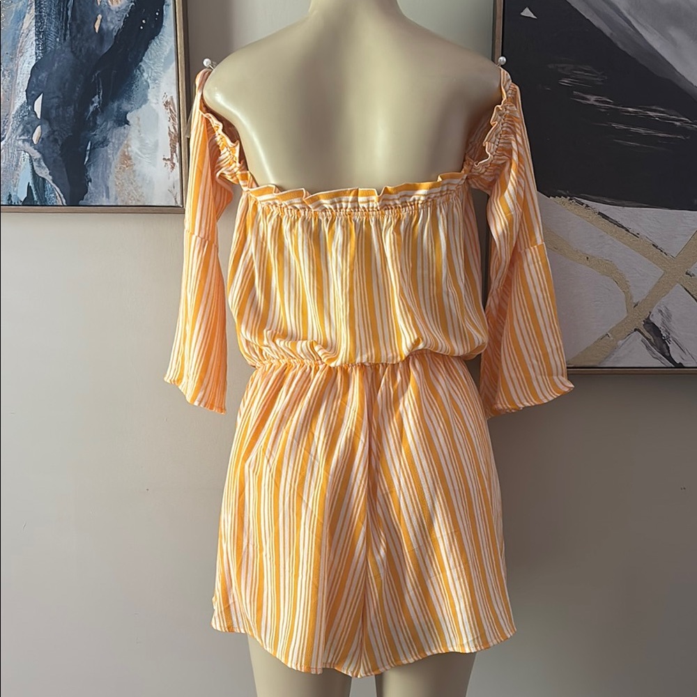 Yellow Striped Off-Shoulder Dress size L - Picture 4 of 5
